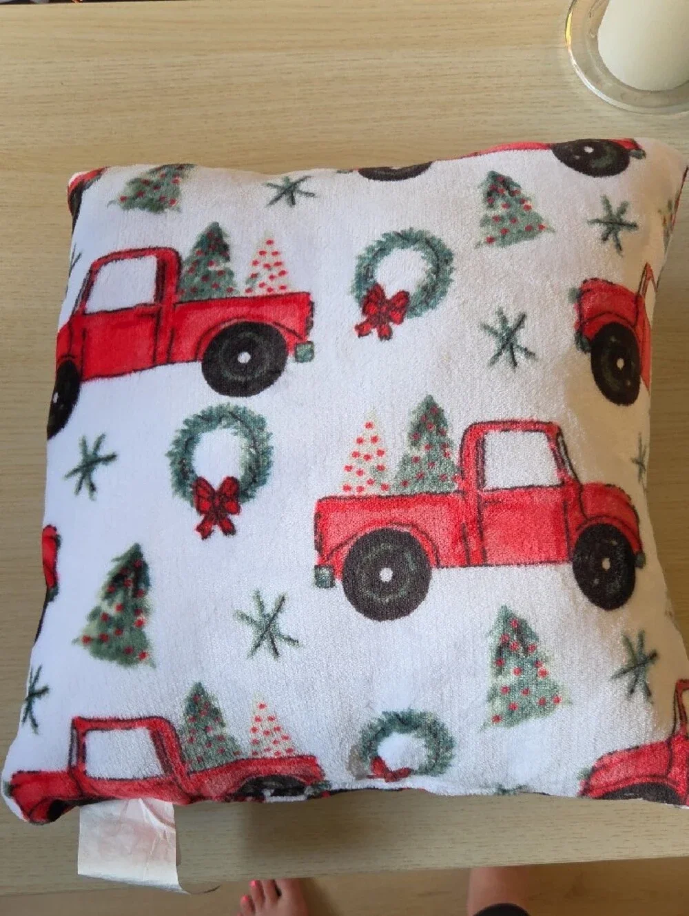 Cozy Cabin Decorative Accent Pillow - Red Truck Holiday Print